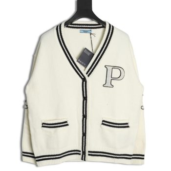 Prada Embroidered Preppy Cardigan Sweater