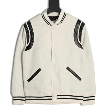 Saint Laurent Paris classic black and white leather baseball collar jacket