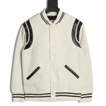 Saint Laurent Paris classic black and white leather baseball collar jacket