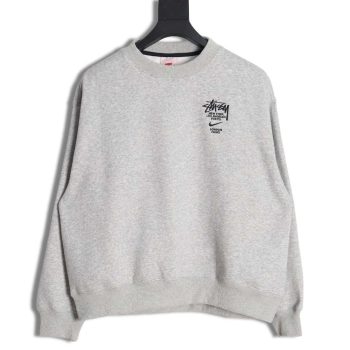 Nike x Stussy Nike Stussy joint 23SS solid color embroidered logo velvet sweatshirt