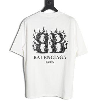 Balenciaga Flame Double B Letter Print Short Sleeve