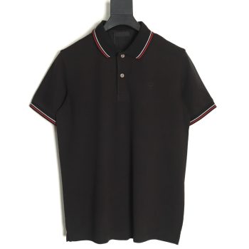 Prada embroidered logo red edge short-sleeve polo shirt TSK1