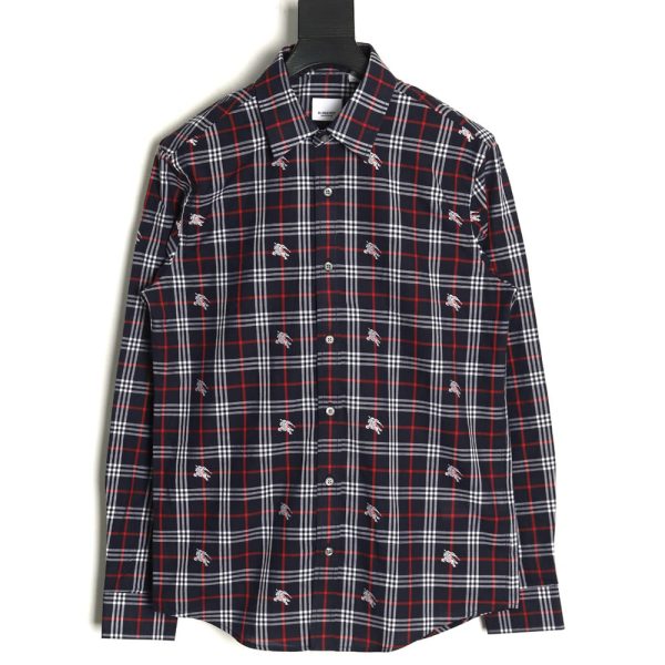 Burberry all over print war horse plaid long sleeve shirt TSK1