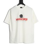 Balenciaga Double B embroidery and 3D inkjet logo ripped short-sleeved T-shirt