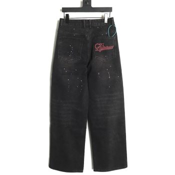 We11 Done embroidered lettering ripped washed denim wide-leg pants
