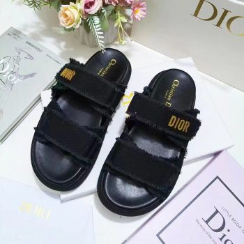 Dioract Slide Black Fringed Cotton Canvas