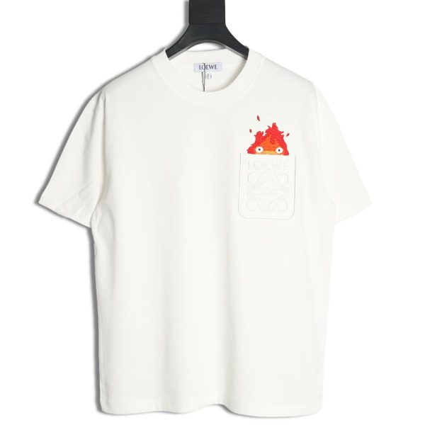 Loewe & Hals Moving Castle Joint Pocket Flame Embroidered Short Sleeve T-shirt