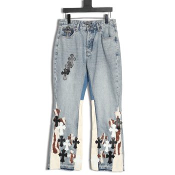 Chrome Hearts Flared Destroyed Leather Jeans