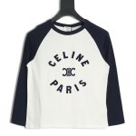 Celine flocked letter patchwork long-sleeved T-shirt