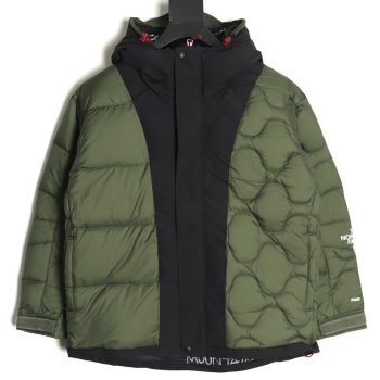 The North Face colorblock print zip-up hooded down jacket