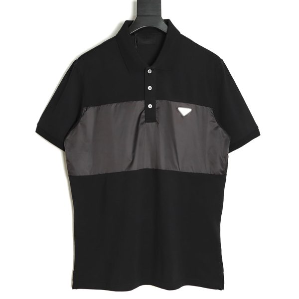 Prada 22ss triangle standard nylon stitching Polo short sleeve TSK1