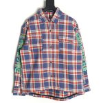 Chrome Hearts Striped Plaid Stitching Silver Button Cardigan Shirt TSK1