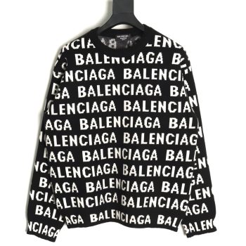 Balenciaga jacquard full print bullet screen letter round neck sweater TSK1