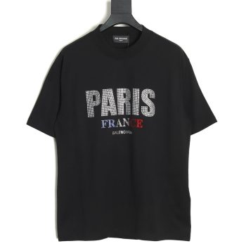 Balenciaga Lettering Rhinestone Short Sleeve T-Shirt