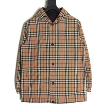Burberry Check Reversible Button Hooded Jacket