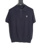 Prada Small LOGO Half-zip Wool Knit Short Sleeve Polo Shirt TSK2