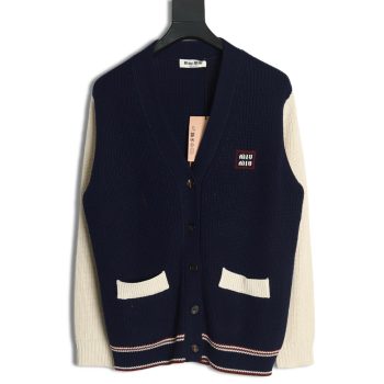 Miu Miu wool cashmere blend white and blue contrast color cardigan