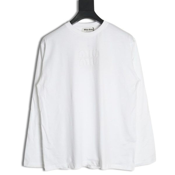 Miu Miu Embroidered Cotton Long Sleeve T-Shirt