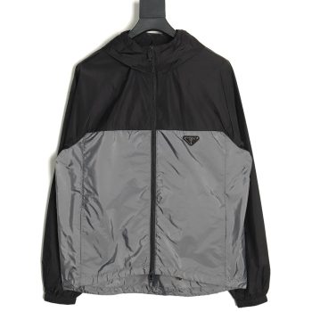Prada black and grey patchwork hooded jacket
