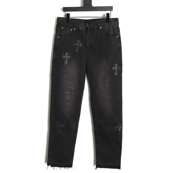 Chrome hearts classic leather cross denim trousers