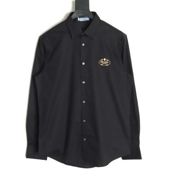 Prada Embroidered Lettering Poplin Long Sleeve Shirt TSK1