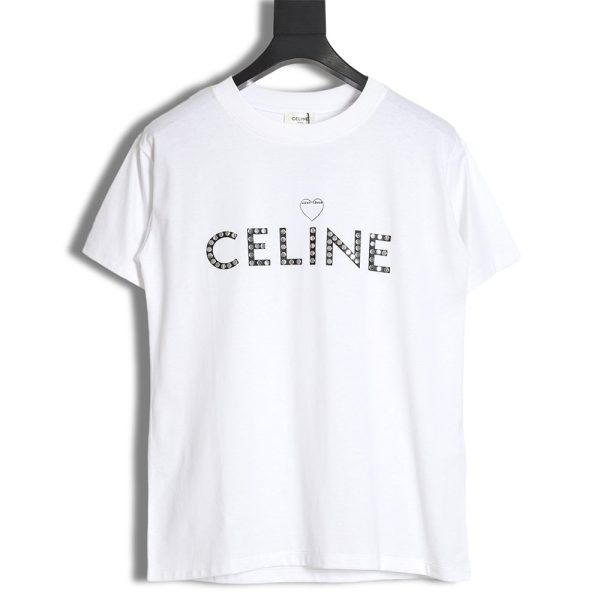 CELINE 22SS rivet heart letter short-sleeved T-shirt