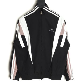 Balenciaga double hook embroidery color block stand collar jacket
