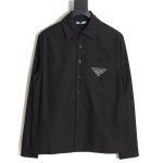 PRADA PRD 23SS Triangular Rhinestone Logo Long Sleeve Shirt TSK1