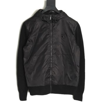 Prada wool paneled nylon hooded jacket
