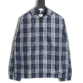 Burberry Blue and White Check Hooded Jacket