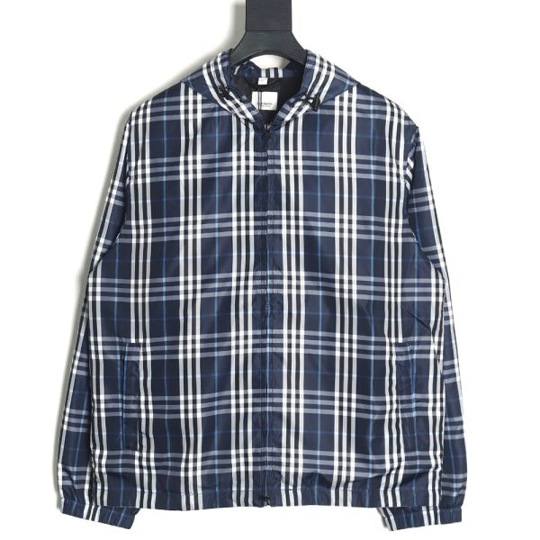 Burberry Blue and White Check Hooded Jacket