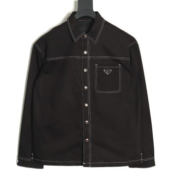 Prada triangle logo white line denim jacket