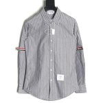 Thom Browne Cotton Vertical Stripe Double Ribbon Long Sleeve Shirt TSK1
