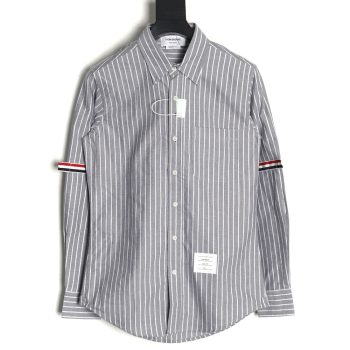 Thom Browne Cotton Vertical Stripe Double Ribbon Long Sleeve Shirt TSK1