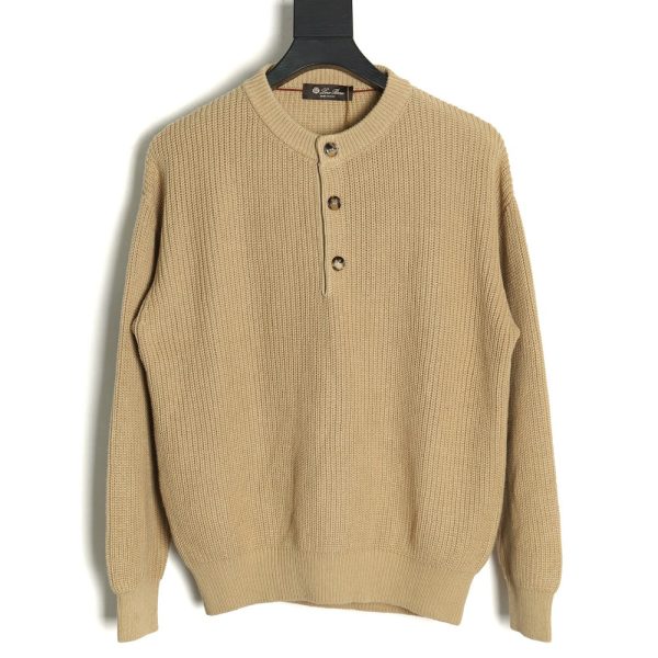 Loro Piana Henley-knit cotton crewneck sweater