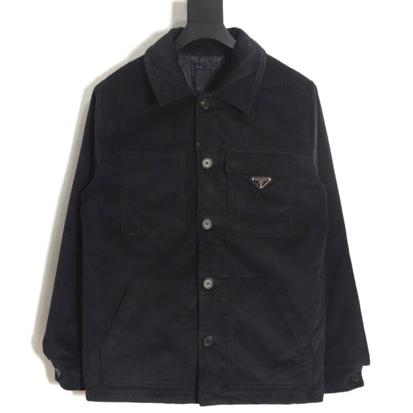 PRADA 23FW pocket corduroy long-sleeved shirt jacket navy blue