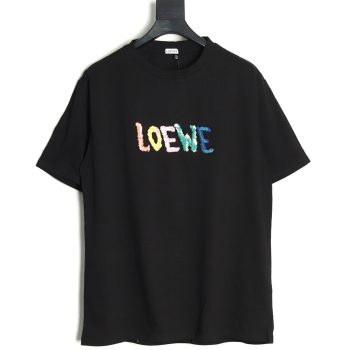 Loewe Rainbow Embroidered Round Neck Short Sleeve T-Shirt