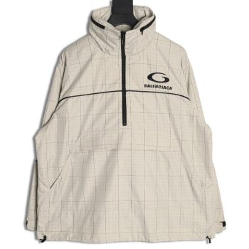 Balenciaga embroidered stand collar half-zip checked jacket