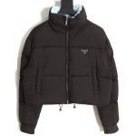 Prada inverted triangle stand collar short down jacket