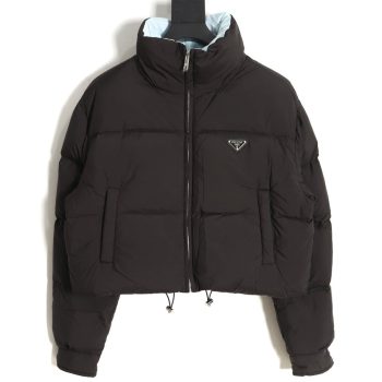 Prada inverted triangle stand collar short down jacket