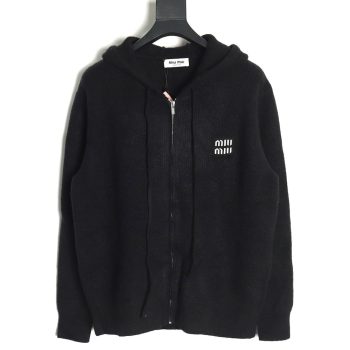 Miu Miu logo embroidered zip-up hooded sweater TSK1