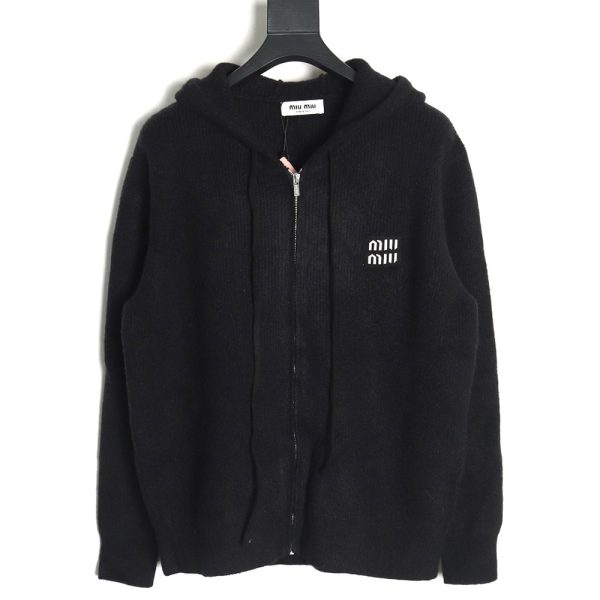 Miu Miu logo embroidered zip-up hooded sweater TSK1