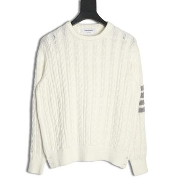 Thom Browne Four-Strip Cable Crewneck Sweater
