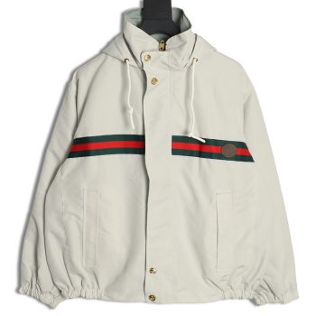 Gucci Red and Green Web Double-sided Windbreaker Hooded Jacket TSK1
