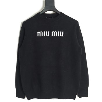 Miu Miu Lettering Jacquard Long Sleeve Crewneck Sweater