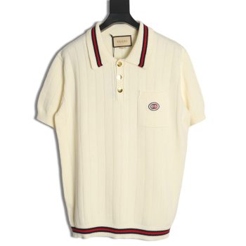 Gucci chest pocket embroidered logo striped polo shirt