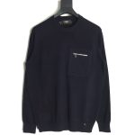 Fendi Embossed Pocket Navy Crew Neck Sweater