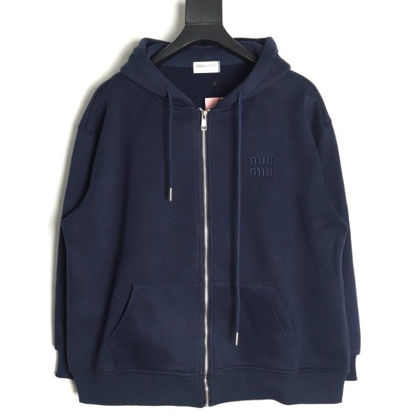 Miu Miu embroidered logo velvet zip-up jacket TSK2