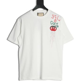 Gucci shoulder contrast logo tassel embroidered short sleeve T-shirt