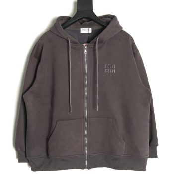 Miu Miu embroidered logo velvet zip-up jacket TSK1